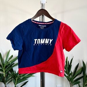 Tommy Hilfiger Womens Red and Blue Crop Top